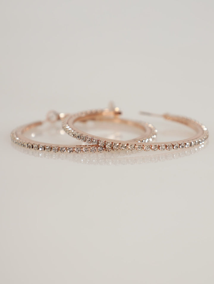 Ladies Diamante Hoop Earings - Rose Gold