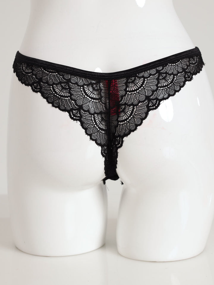 Ladies 2 Pack Lazercut Microfibre & Lace Thong Panty - Black/White