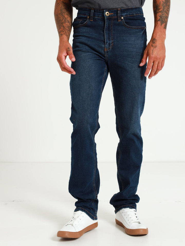 Straight Fit Denim Jeans - Dark Blue