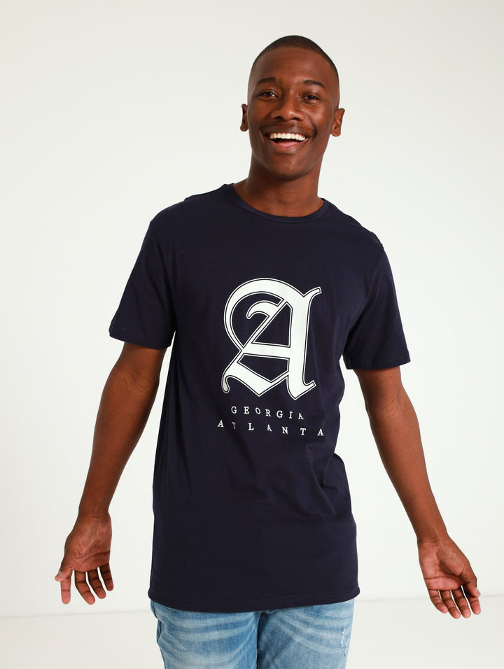 Printed Basic Tee - Navy