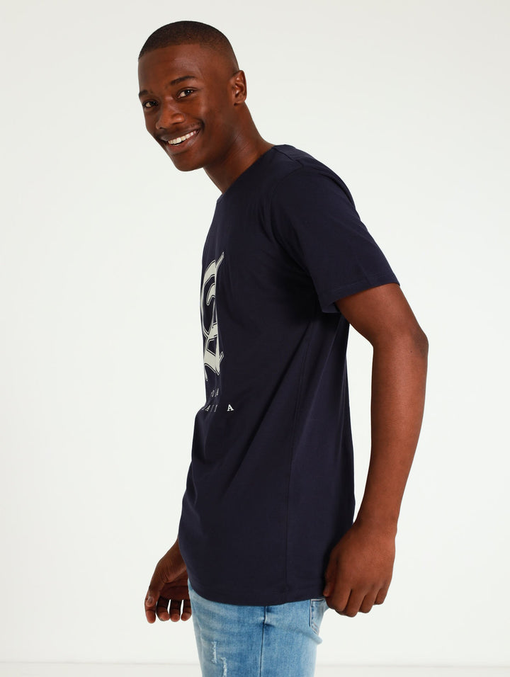 Printed Basic Tee - Navy