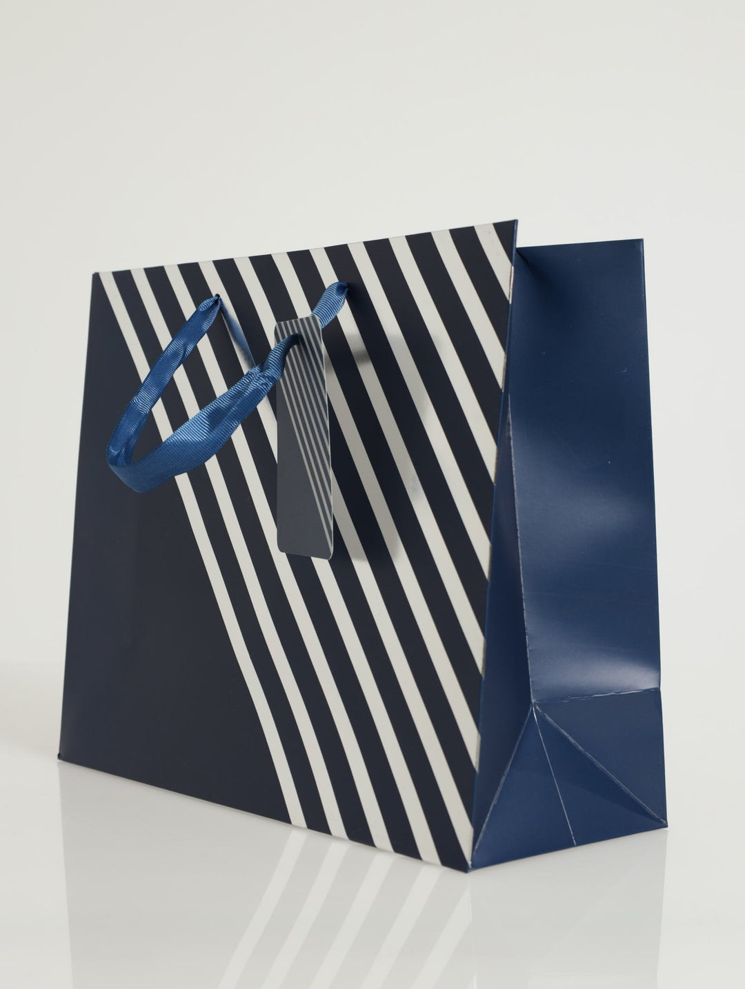 Silver Foil Stripe Gift Bag-Small - Navy