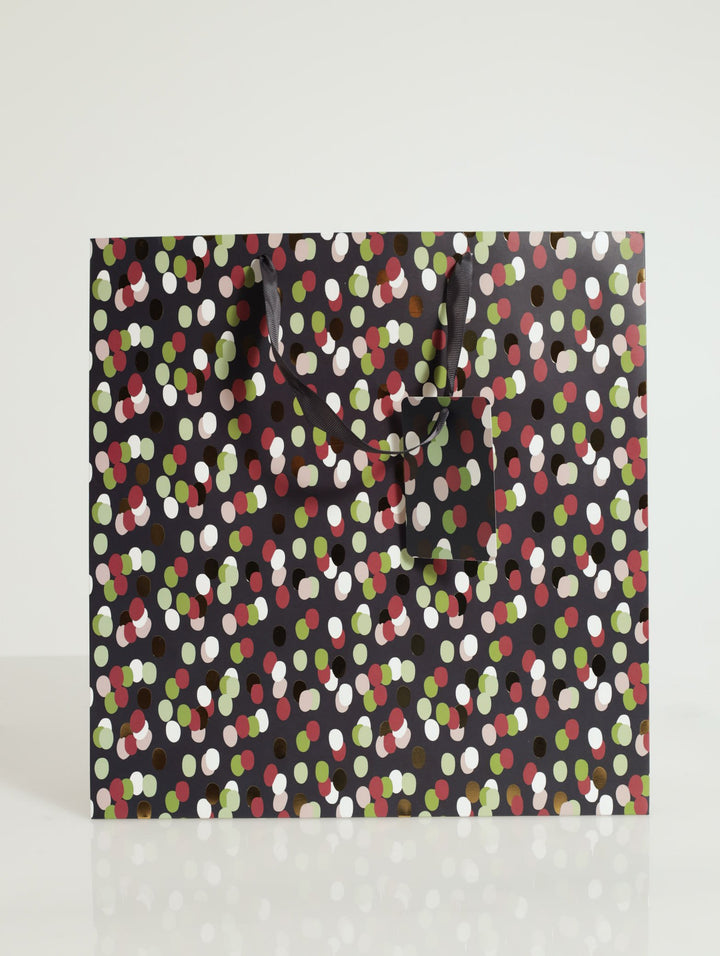 Abstract Polka Dot With Foil Gift Bag-Medium - Navy