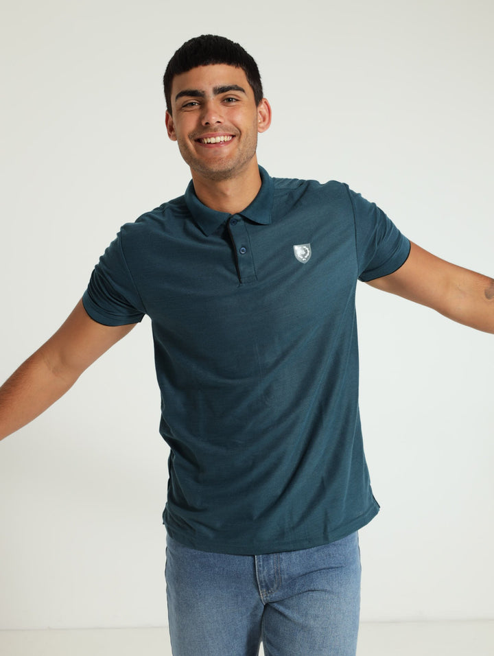 Pique Tipped Collar Golfer - Dark Teal