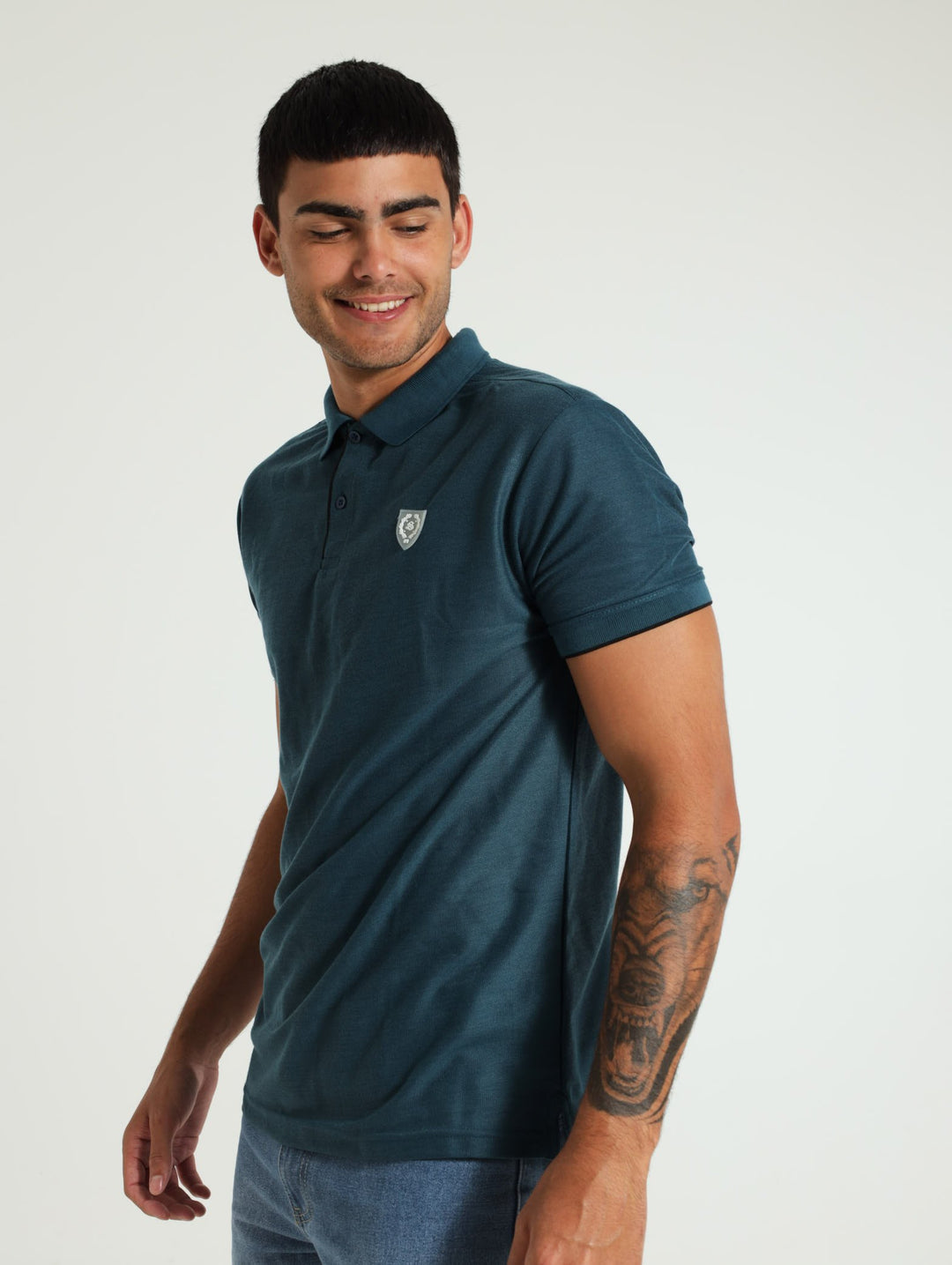 Pique Tipped Collar Golfer - Dark Teal