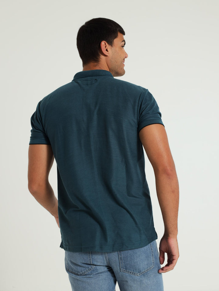 Pique Tipped Collar Golfer - Dark Teal