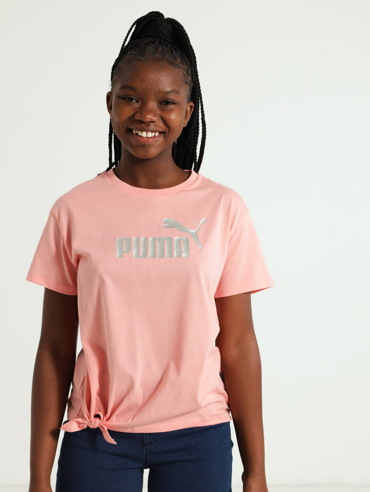 Girls Logo Knotted Tee - Peach