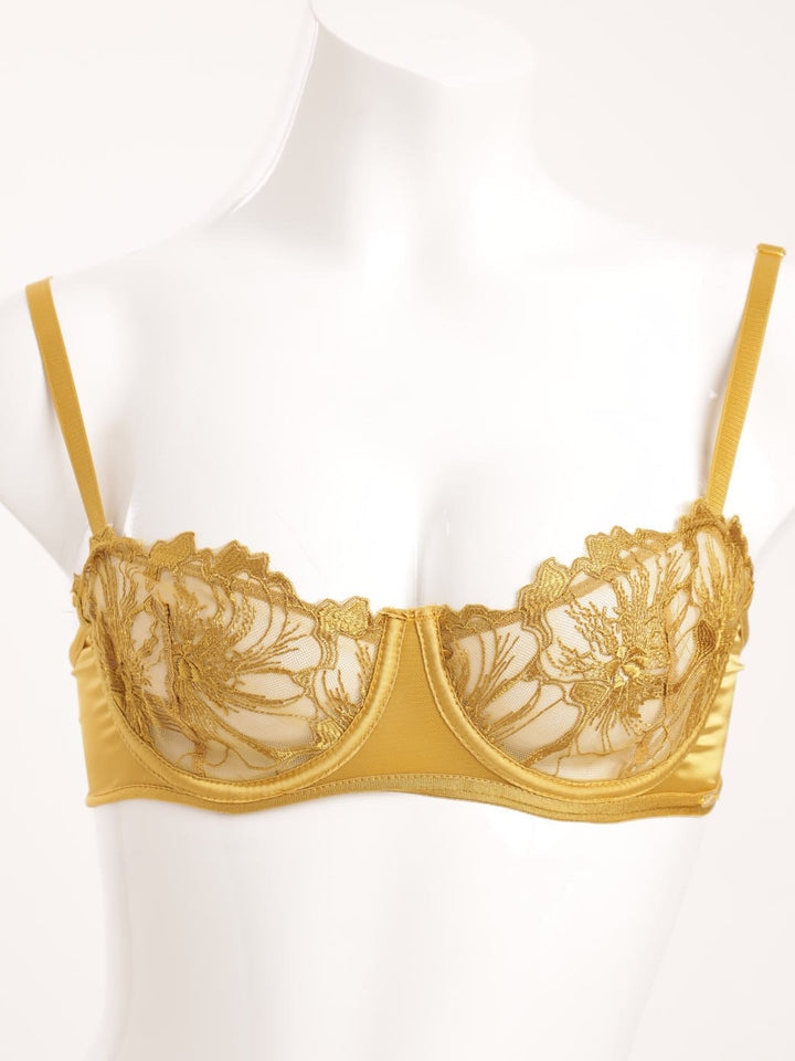 Ladies Mesh Embroidery Balconette Bra - Mustard