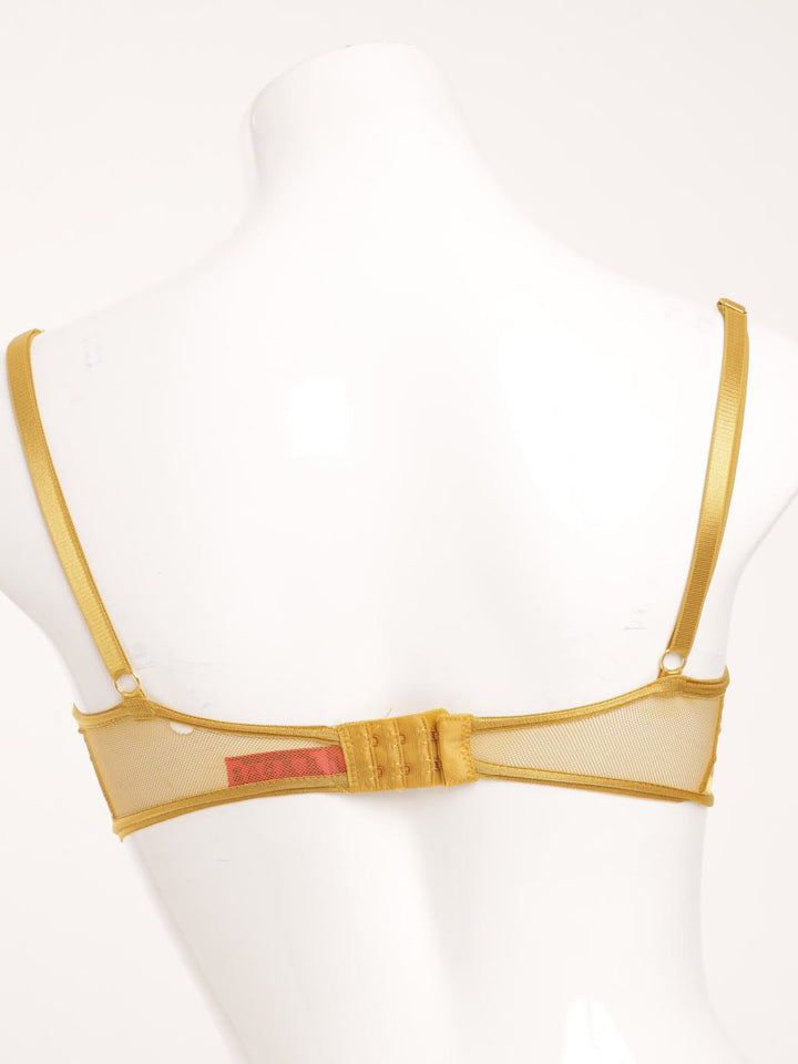 Ladies Mesh Embroidery Balconette Bra - Mustard