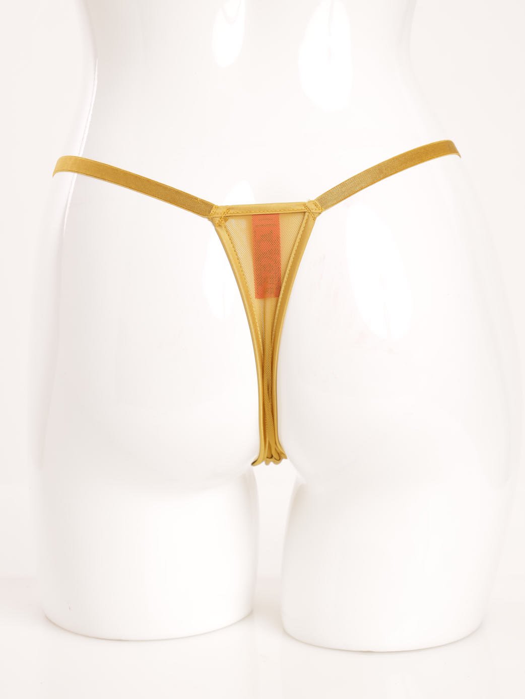 Ladies Mesh Embroidery Thong Panty - Mustard