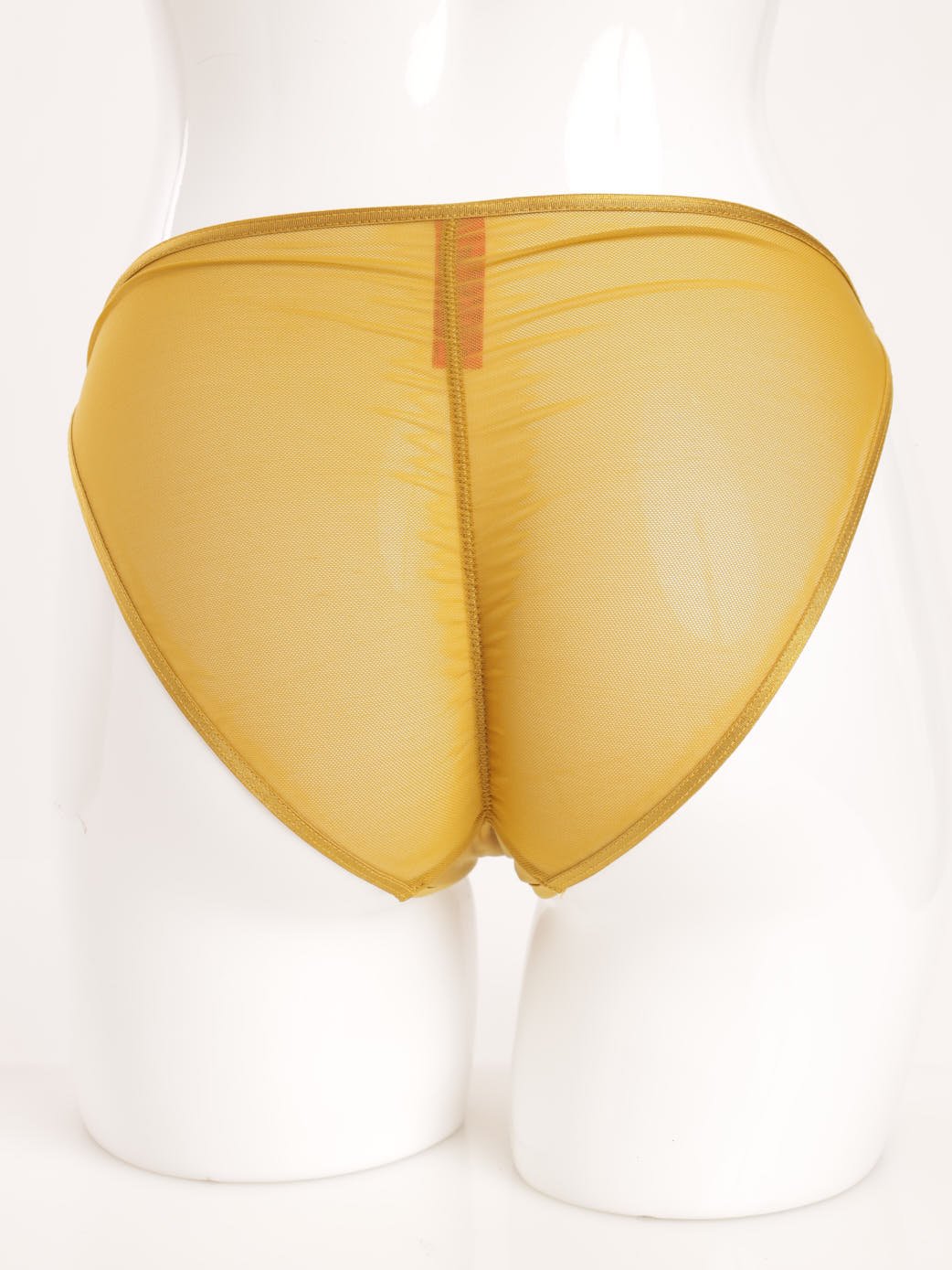 Ladies Embroidery Mesh & Satin Tanga Bikini Bottom - Mustard