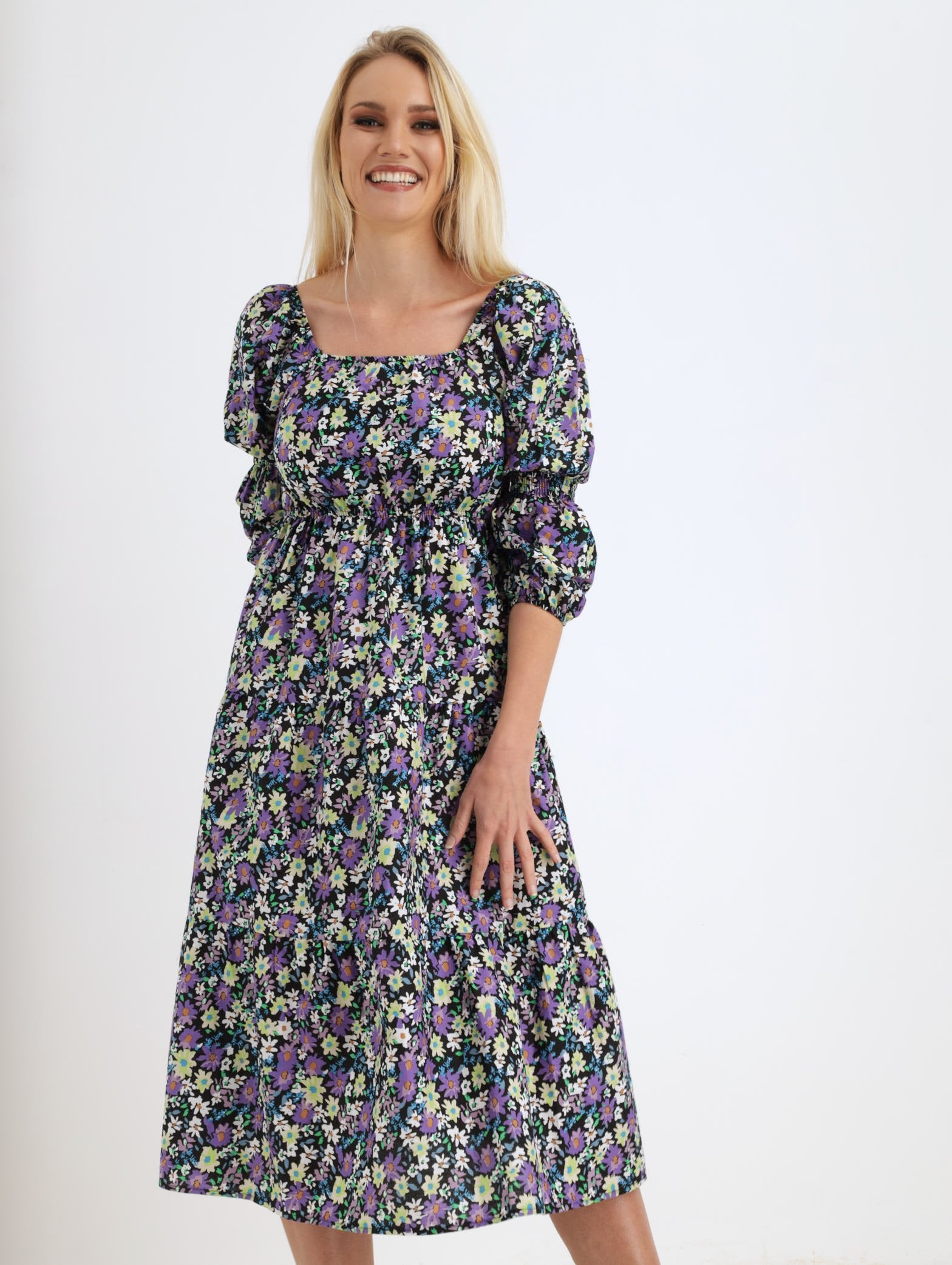 Ladies Tiered Floral Midi Dress