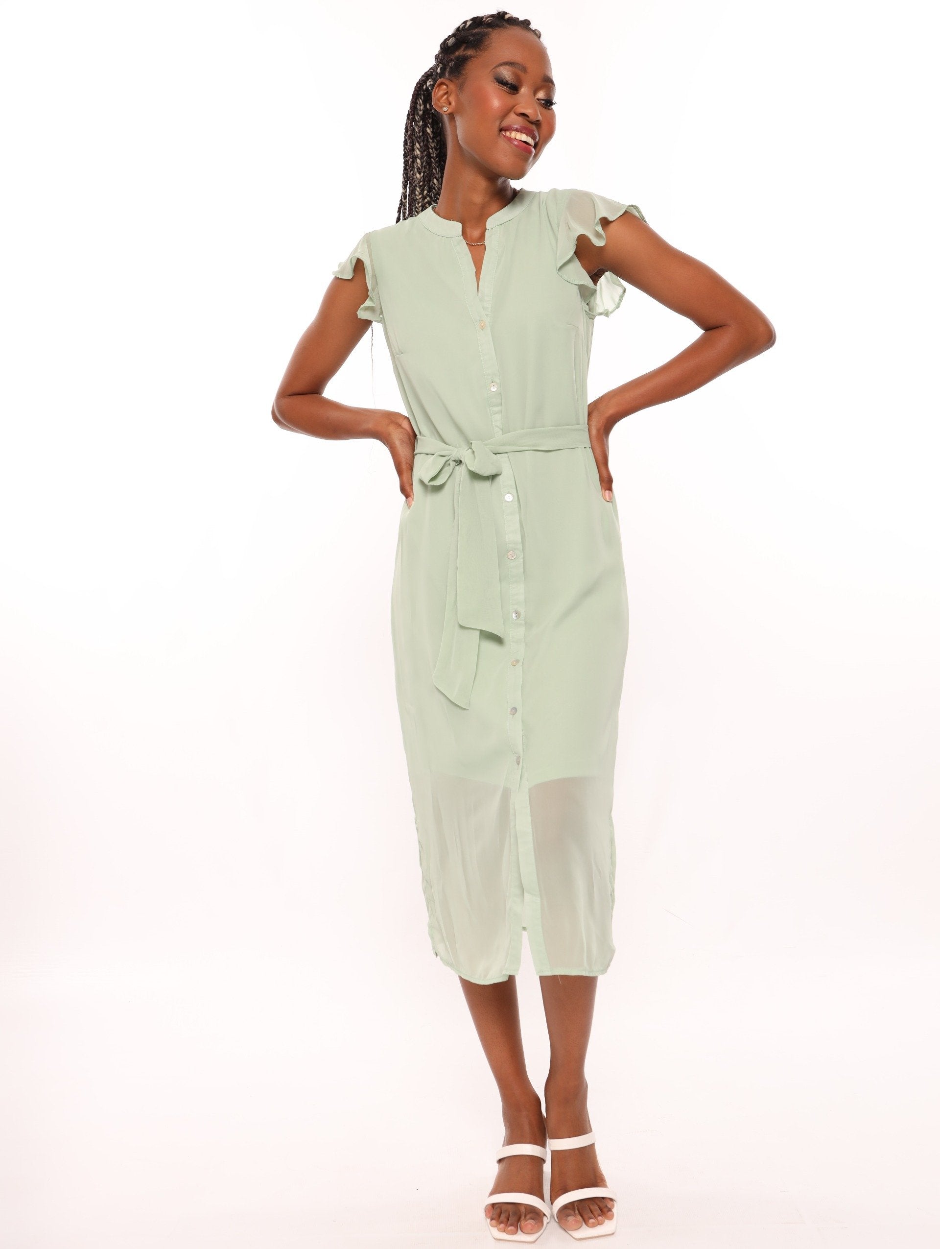 Button through midi tea dress hotsell