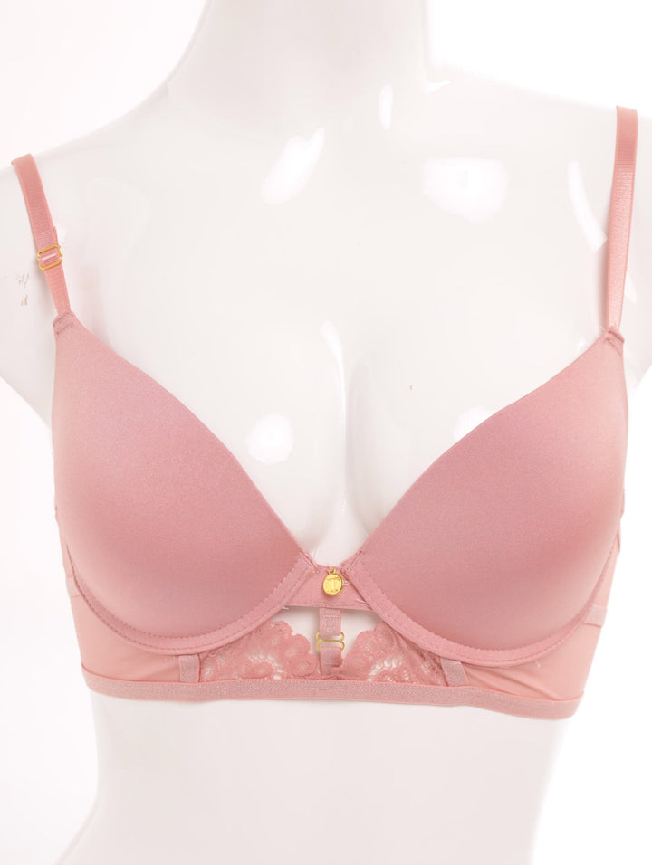 Ladies Plunge Bra With Mesh & Lace Cradle - Dusty Rose