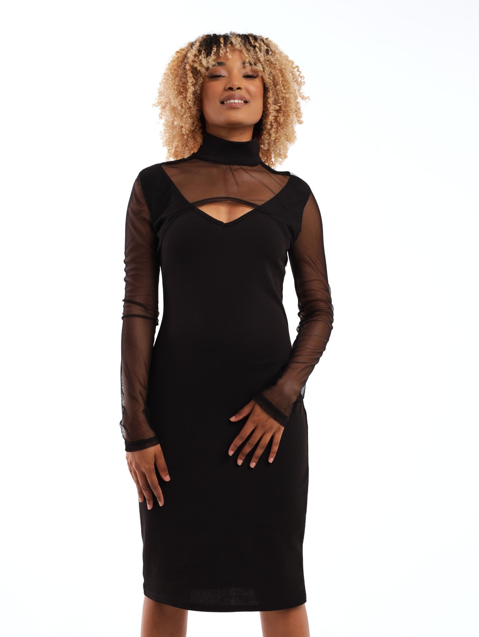 Ladies Mesh Shrug Detail Bodycon Dress Black Edgars