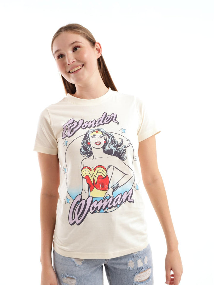 Ladies Wonder Woman Regular Tee - Cream