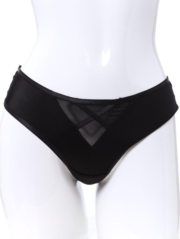 Ladies Mesh Thong with Keyhole - Black