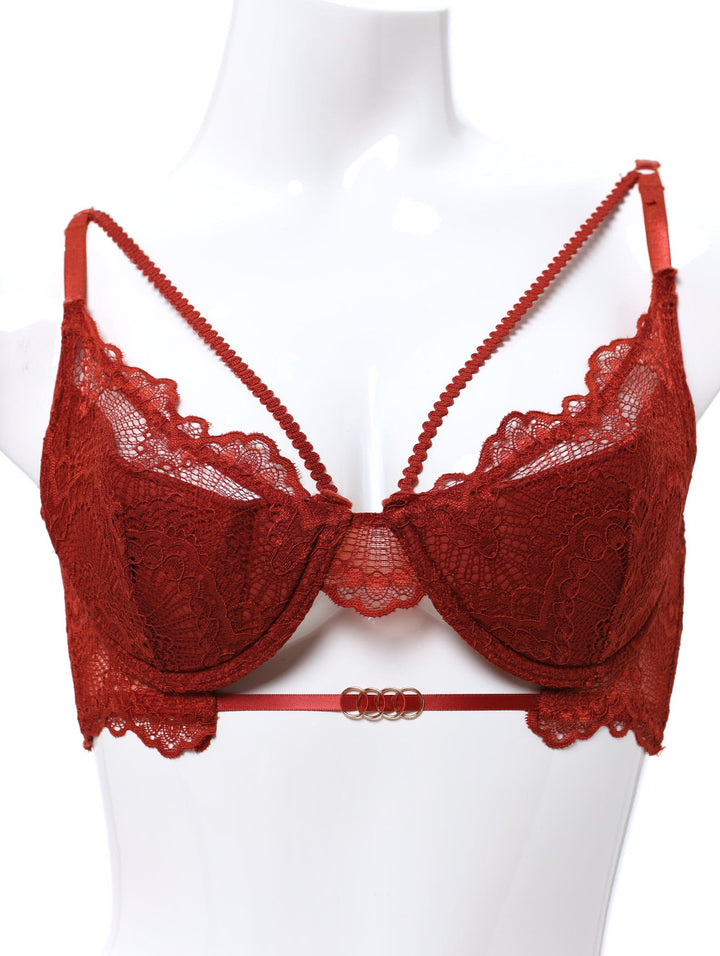 Ladies Soft Cup Wired Bra With Neckline Strapping - Rust