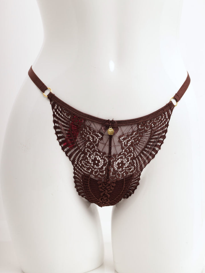 Ladies 3 Pack Lace & Microfibre T-String - Rich Cocoa