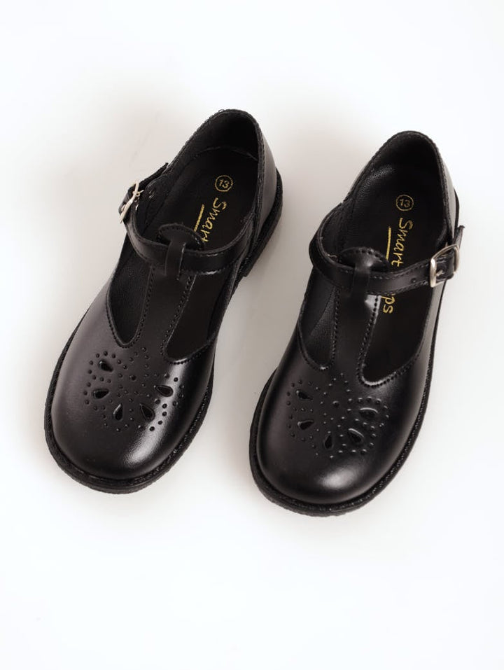 Pre-Girls Synthetic Tear Drop School Shoe - Black