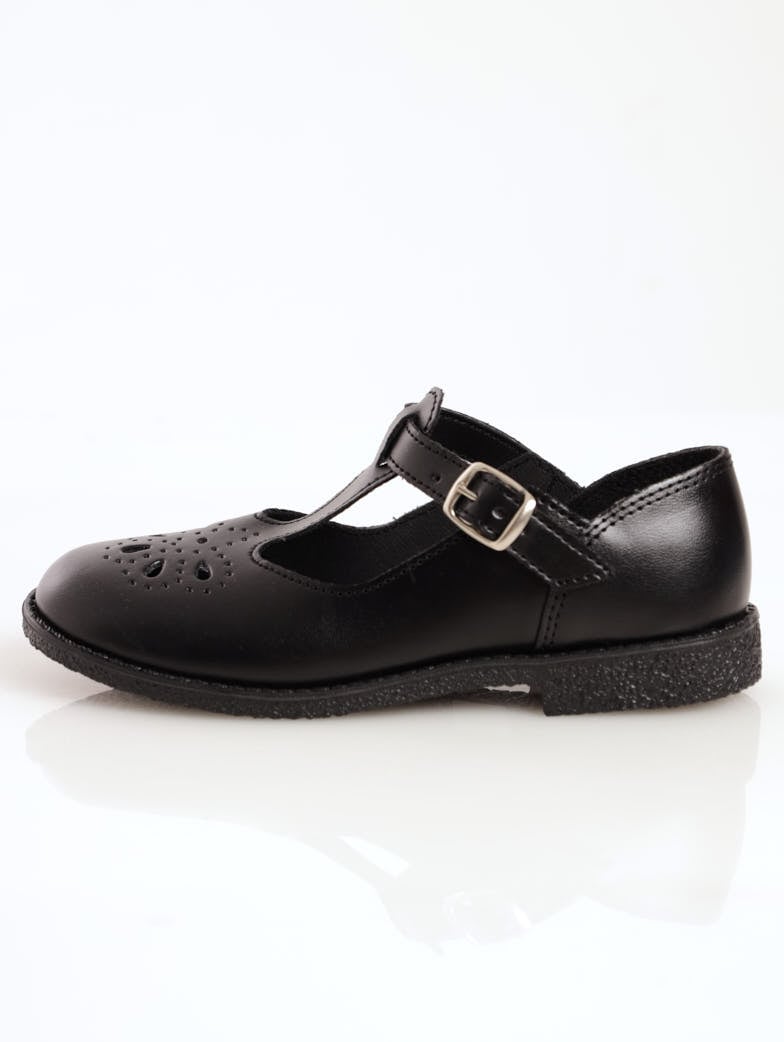 Pre-Girls Synthetic Tear Drop School Shoe - Black