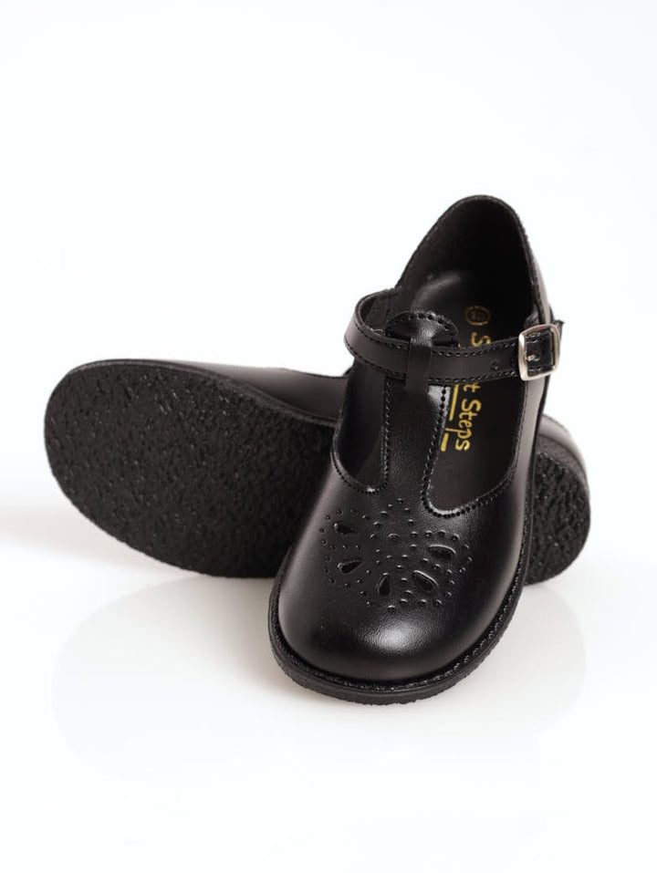 Pre-Girls Synthetic Tear Drop School Shoe - Black