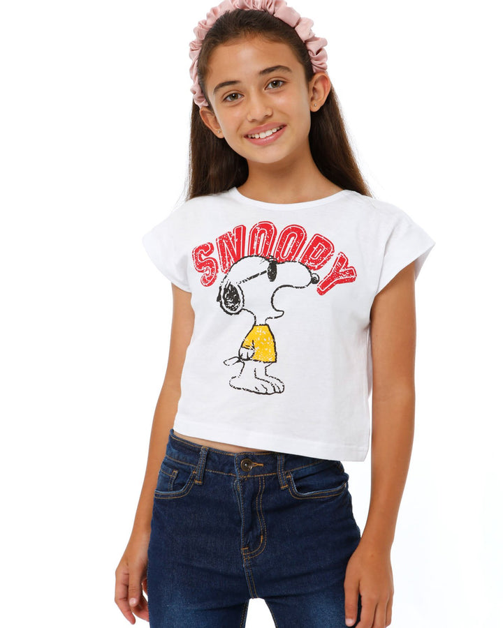 Girls Snoopy Peanut Boxy Tee - White