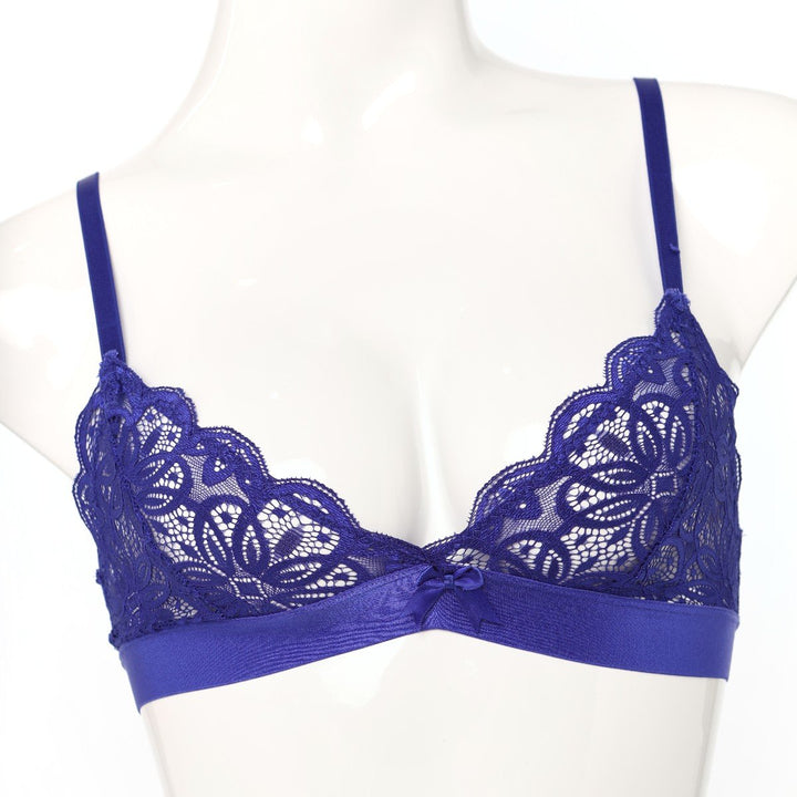 Ladies Single Lace Non Padded Bra - Cobolt