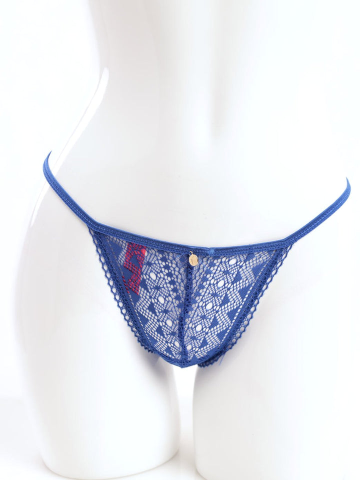 Ladies Galloon Lace T-String Panty - Cobalt