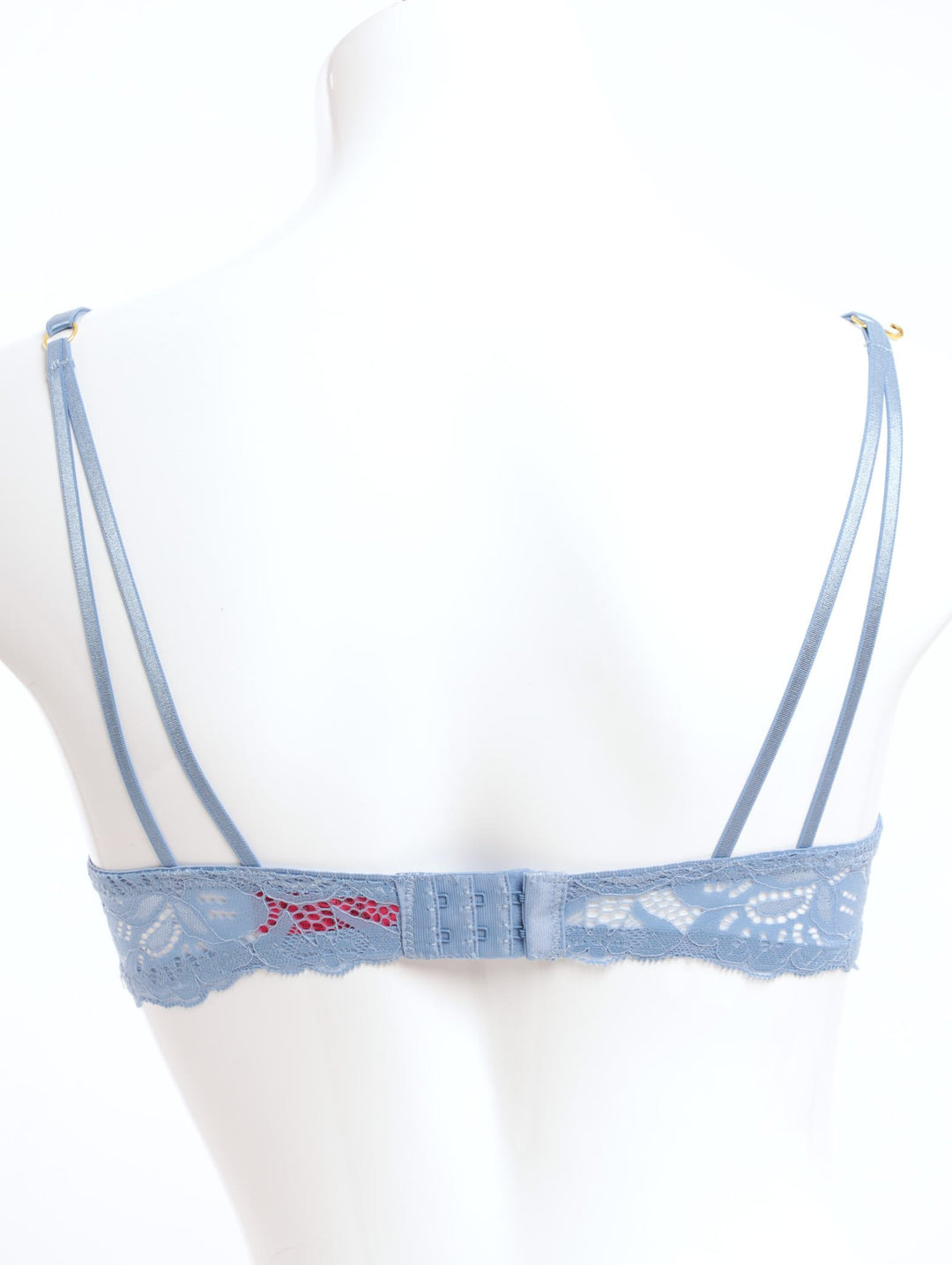 Ladies Lace & Mesh Padded Strappy Plunge Bra - Blue Bell