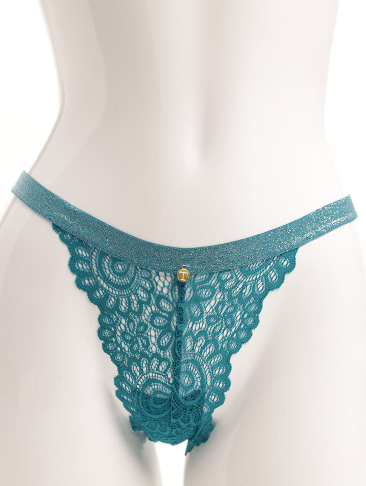 Ladies Thong With Self Colour Lurex Elastic - Emerald