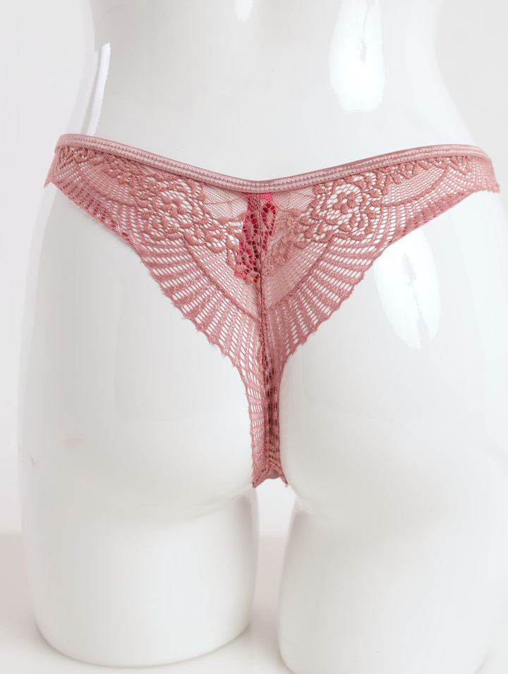 Ladies 2 Pack Lace & Microfibre Thong Panty - Pink