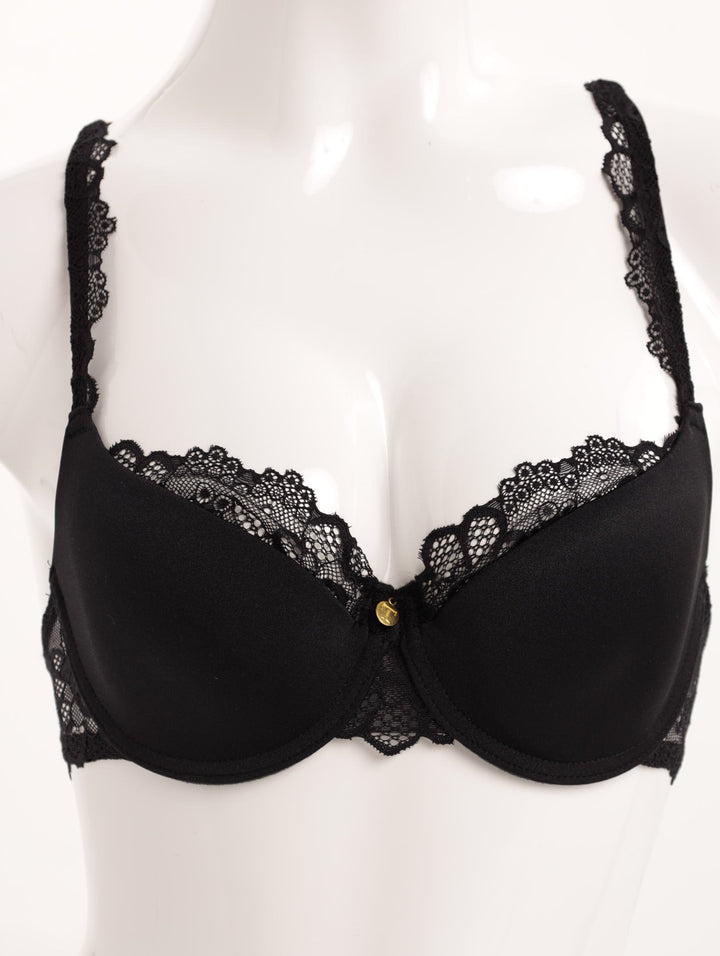 Ladies Balconette With Lace Bra - Black