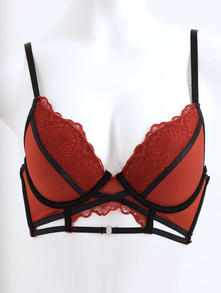 Ladies Push-Up Plunge Bra with Binding - Rust