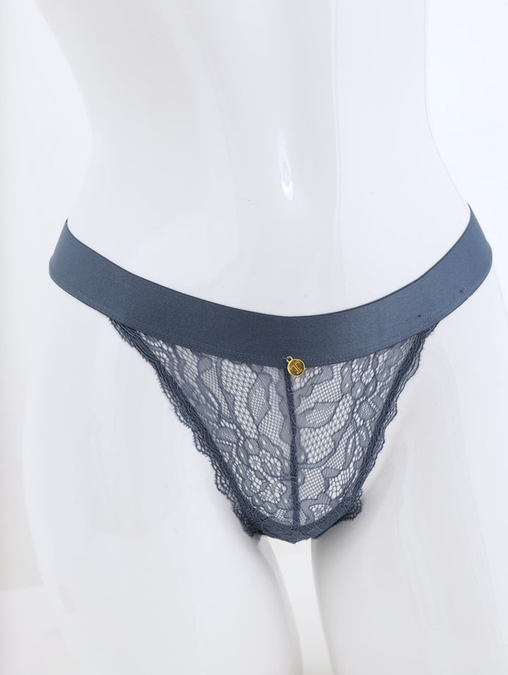 Ladies Lace Thong Panty With Thick Elastic - Petrol