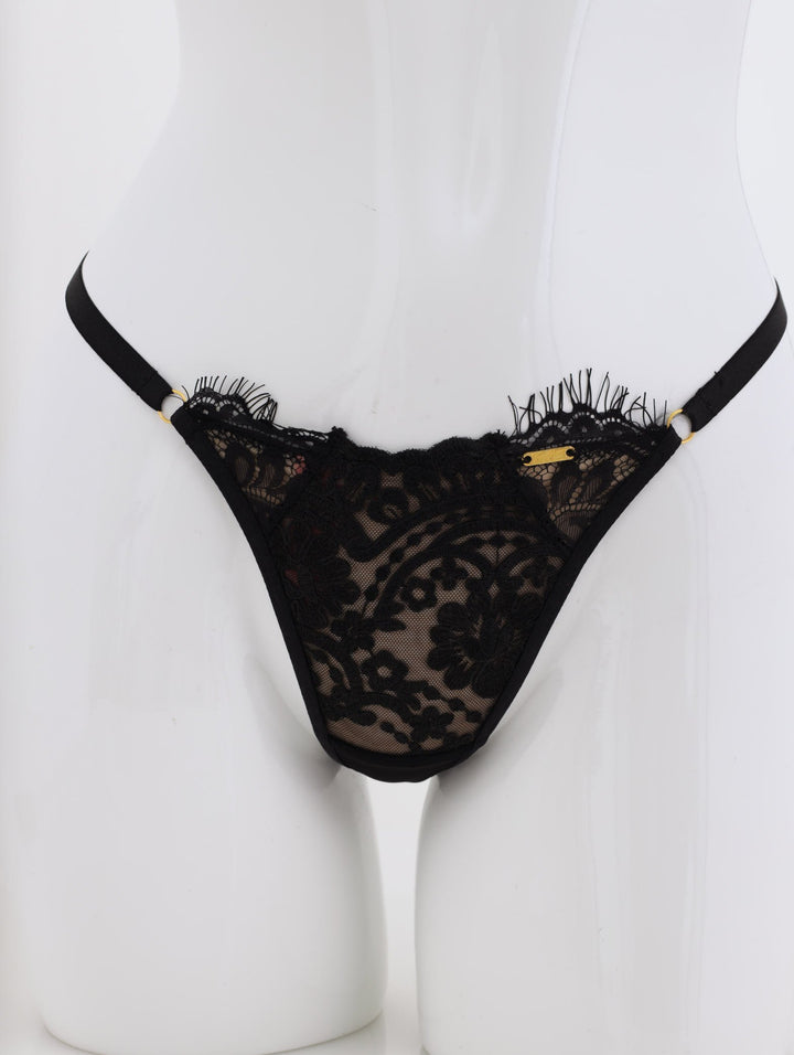 Ladies Special Embroidery & Eyelash Lace T-String Panty - Two-tone