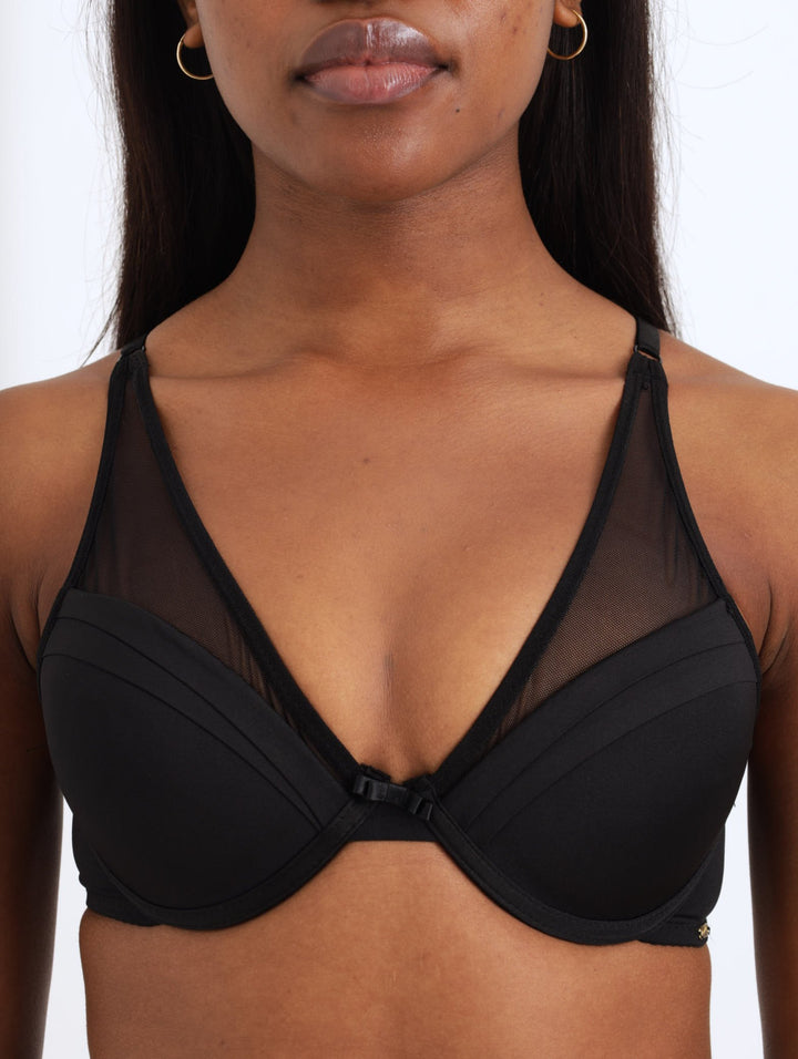 Ladies Double Push Up Microfibre & Mesh Apex Bra - Black