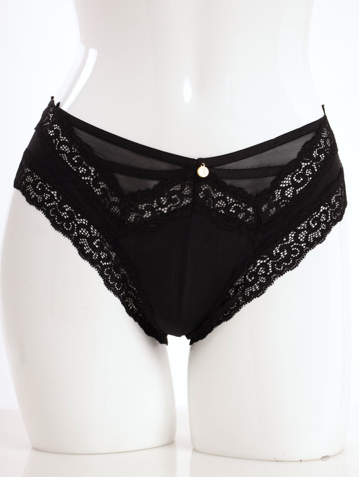 Ladies Microfibre Brazilian Panty With Lace Trims - Black