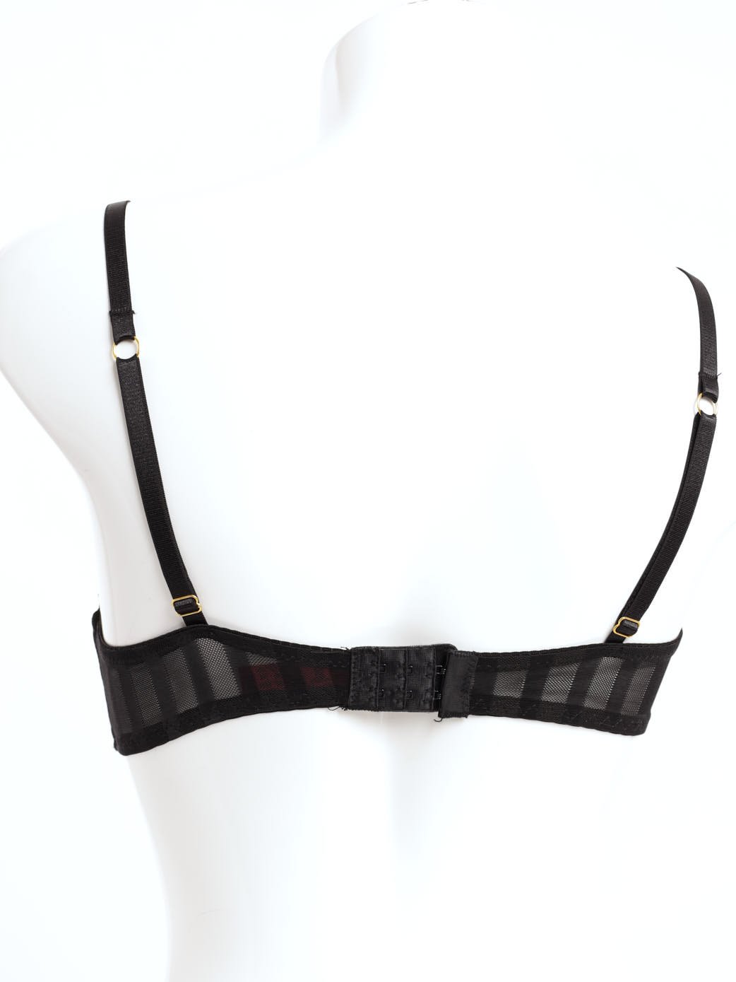 Ladies Striped Dobby Mesh & Lace Bra - Black