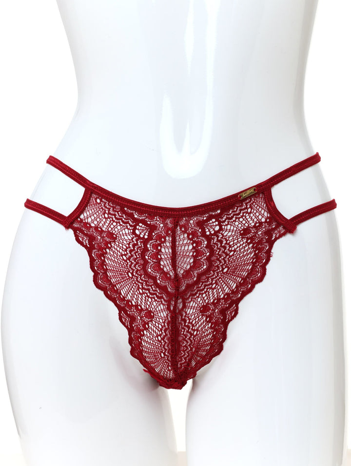 Ladies Lace Brazilian Double Strap Panty - Berry