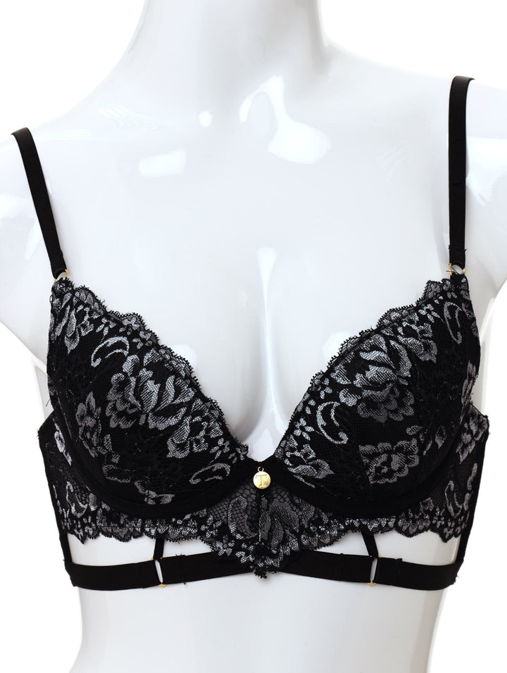 Ladies Strappy Detail Lace Bra - Black