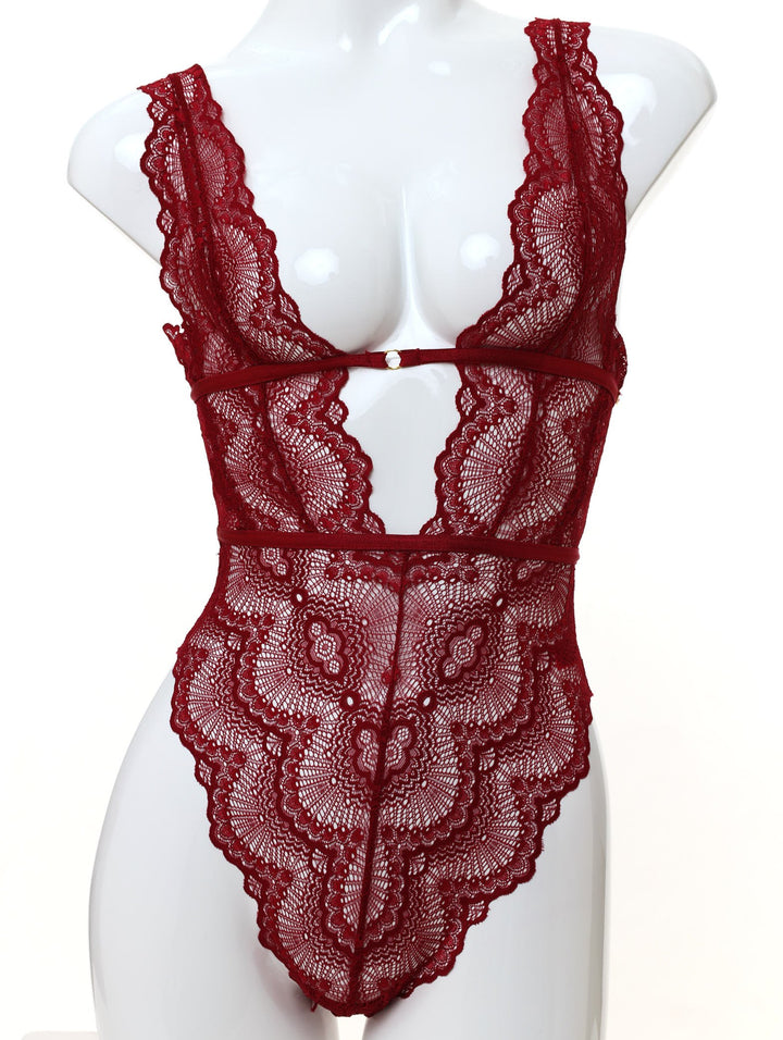 Ladies Lace High Apex Bodysuit - Berry