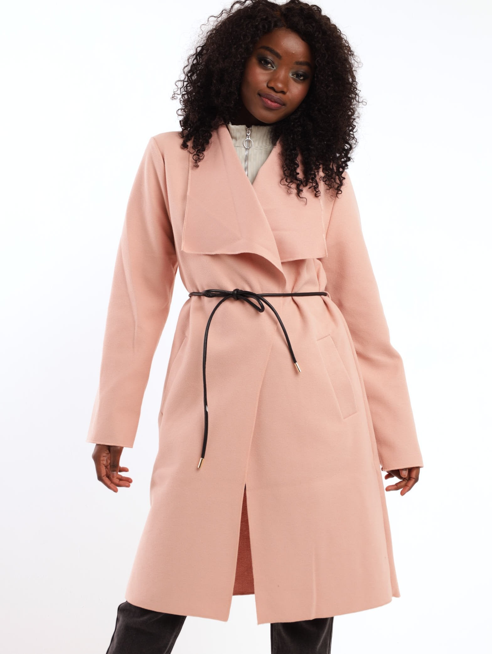 Ladies PU Belted Unlined Melton Jacket Light Pink Edgars