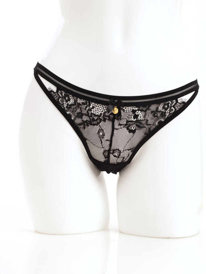 Ladies Eyelash Lace Tanga Panty With Trim - Black