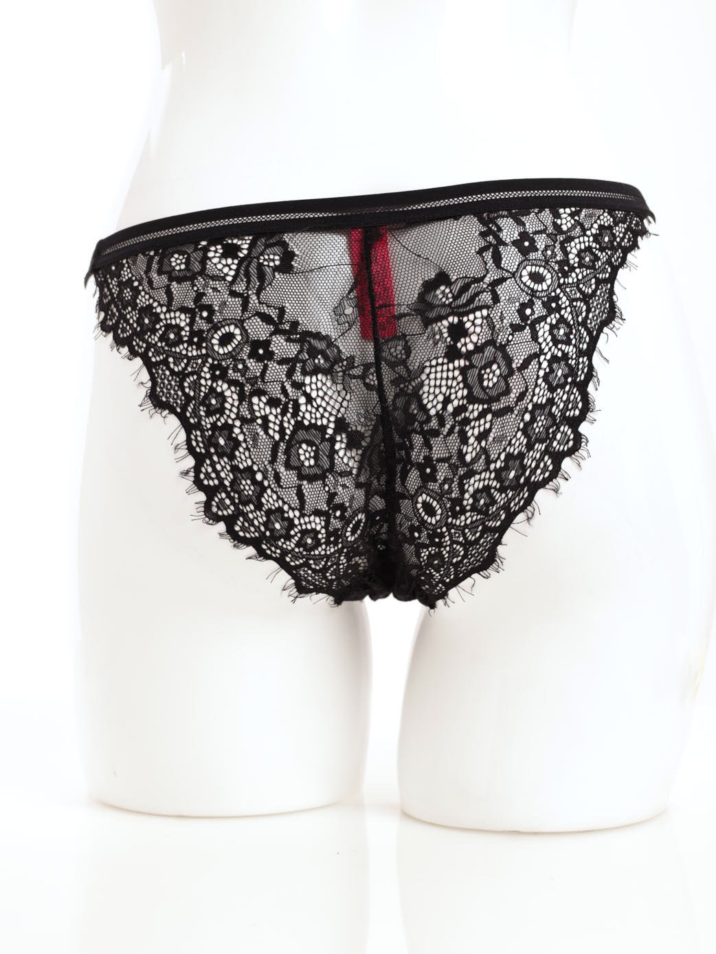 Ladies Eyelash Lace Tanga Panty With Trim - Black