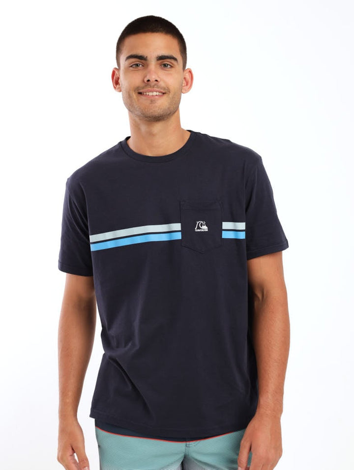 Men's Short Sleeve Striped Flow Top - Navy