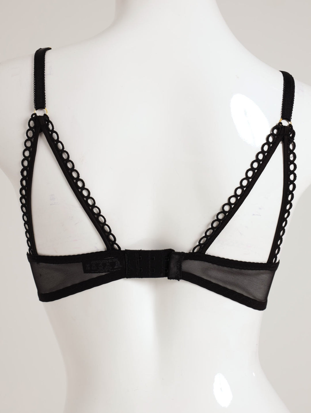 Ladies Plunge Push-Up Bra With Picot Trim - Black