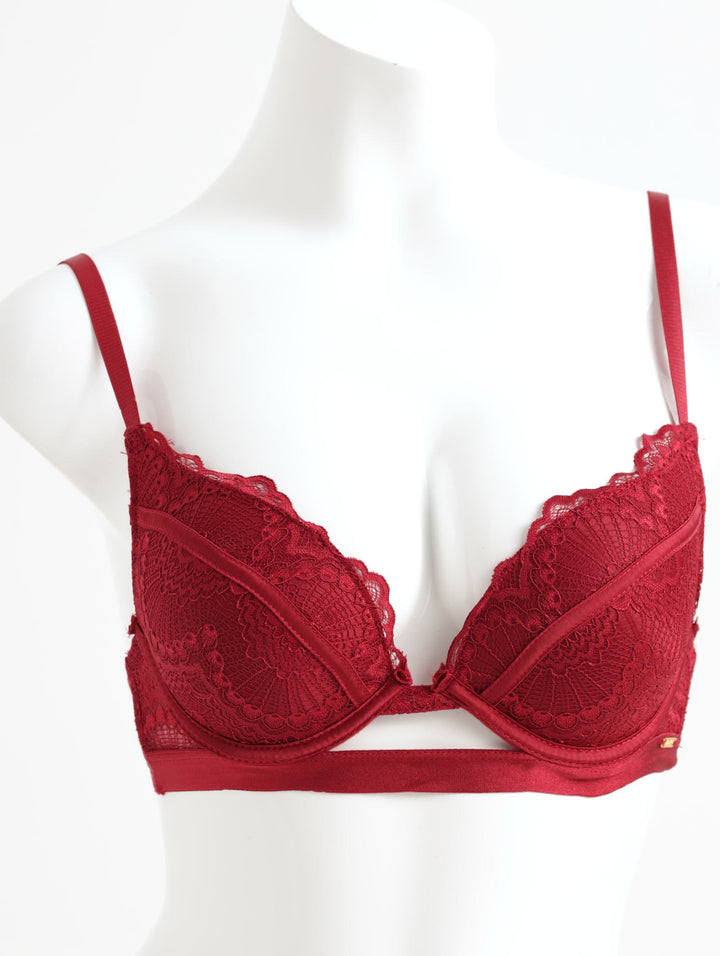 Ladies Padded Lace Push-Up Bra - Berry