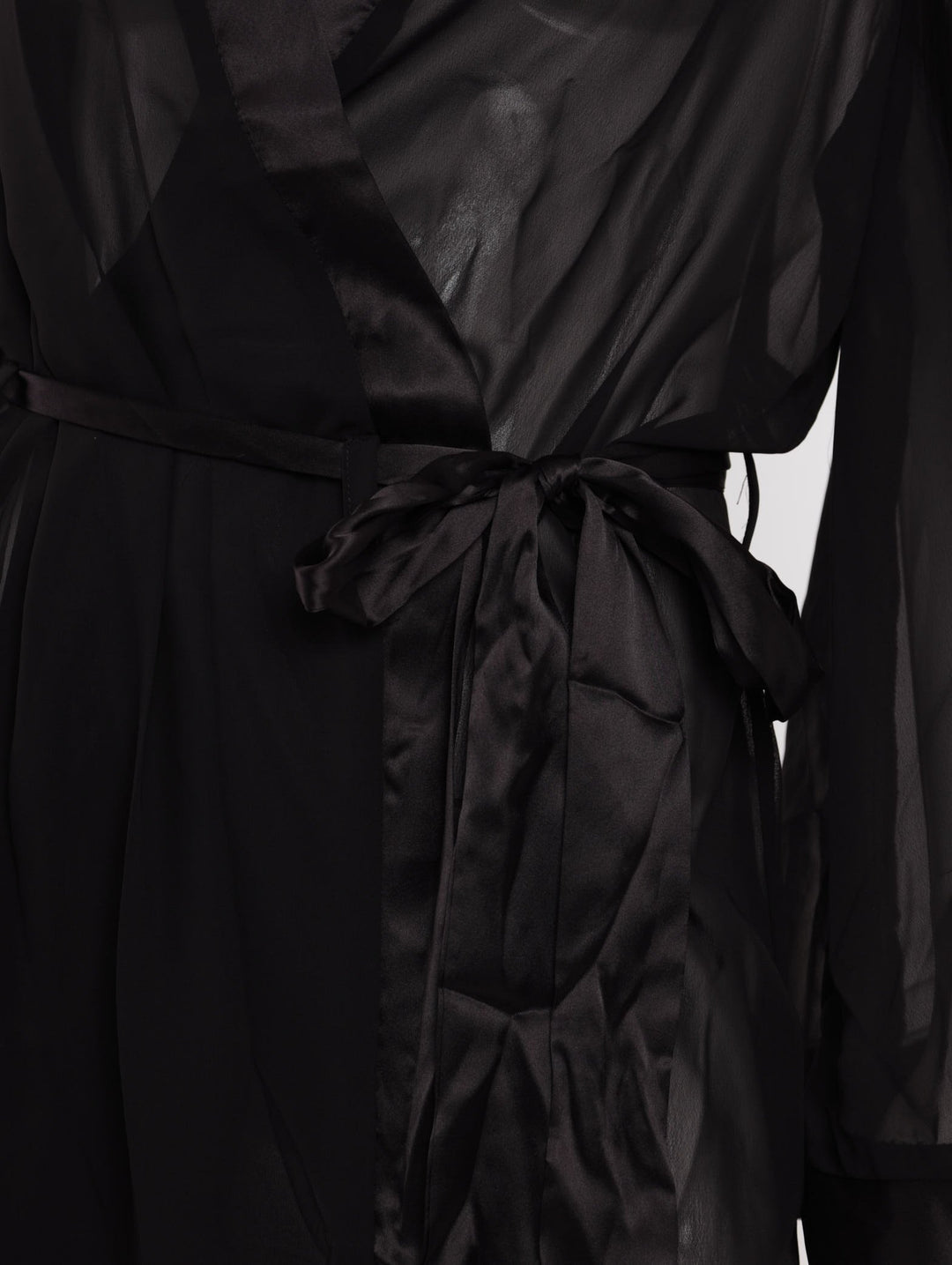 Ladies Sheer Kimono Sleeve Long Robe - Black