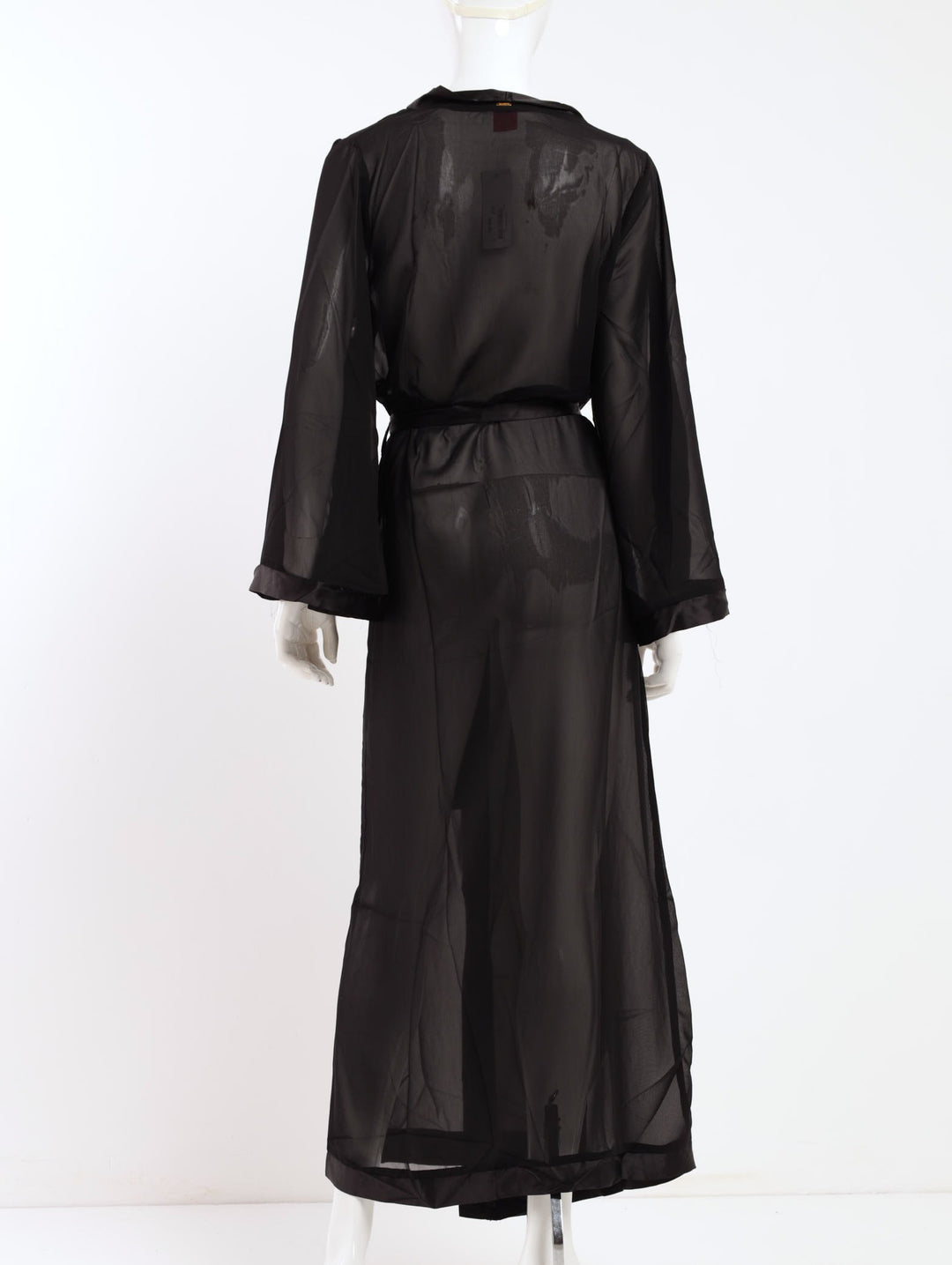 Ladies Sheer Kimono Sleeve Long Robe - Black